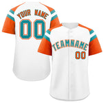 Custom White Orange Contrast Raglan Sleeves Baseball Jersey | BuyFootballJersey