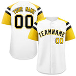 Custom White Gold Contrast Raglan Sleeves Baseball Jersey | BuyFootballJersey