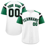 Custom White Kelly Green Contrast Raglan Sleeves Baseball Jersey | BuyFootballJersey