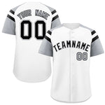 Custom White Silver Contrast Raglan Sleeves Baseball Jersey | BuyFootballJersey