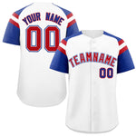 Custom White Royal Contrast Raglan Sleeves Baseball Jersey | BuyFootballJersey