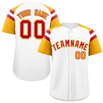 Custom White Yellow Contrast Raglan Sleeves Baseball Jersey | BuyFootballJersey