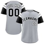 Custom Silver Black Contrast Raglan Sleeves Baseball Jersey | BuyFootballJersey