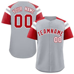 Custom Silver Red Contrast Raglan Sleeves Baseball Jersey | BuyFootballJersey