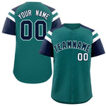 Custom Aqua Navy Contrast Raglan Sleeves Baseball Jersey | BuyFootballJersey