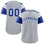 Custom Silver Royal Contrast Raglan Sleeves Baseball Jersey | BuyFootballJersey