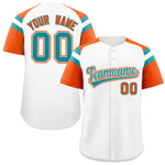 Custom White Orange Contrast Raglan Sleeves Baseball Jersey | BuyFootballJersey