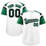 Custom White Kelly Green Contrast Raglan Sleeves Baseball Jersey | BuyFootballJersey