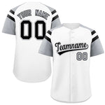 Custom White Silver Contrast Raglan Sleeves Baseball Jersey | BuyFootballJersey