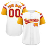 Custom White Yellow Contrast Raglan Sleeves Baseball Jersey | BuyFootballJersey