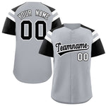Custom Silver Black Contrast Raglan Sleeves Baseball Jersey | BuyFootballJersey
