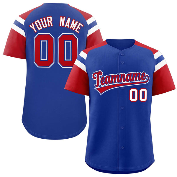 Custom Royal Red Contrast Raglan Sleeves Baseball Jersey | BuyFootballJersey