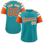 Custom Aqua Orange Contrast Raglan Sleeves Baseball Jersey | BuyFootballJersey
