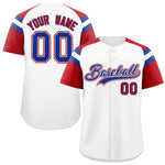 Custom White Red Contrast Raglan Sleeves Baseball Jersey | BuyFootballJersey
