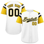 Custom White Gold Contrast Raglan Sleeves Baseball Jersey | BuyFootballJersey