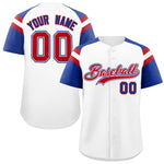 Custom White Royal Contrast Raglan Sleeves Baseball Jersey | BuyFootballJersey