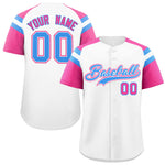 Custom White Pink Contrast Raglan Sleeves Baseball Jersey | BuyFootballJersey