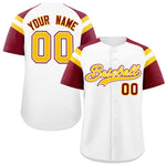Custom White Crimson Contrast Raglan Sleeves Baseball Jersey | BuyFootballJersey