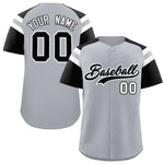 Custom Silver Black Contrast Raglan Sleeves Baseball Jersey | BuyFootballJersey