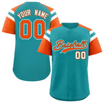 Custom Aqua Orange Contrast Raglan Sleeves Baseball Jersey | BuyFootballJersey