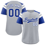 Custom Silver Royal Contrast Raglan Sleeves Baseball Jersey | BuyFootballJersey