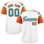 Custom White Orange Contrast Raglan Sleeves Baseball Jersey | BuyFootballJersey