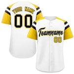 Custom White Gold Contrast Raglan Sleeves Baseball Jersey | BuyFootballJersey