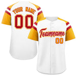 Custom White Yellow Contrast Raglan Sleeves Baseball Jersey | BuyFootballJersey