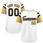 Custom White Old Gold Contrast Raglan Sleeves Baseball Jersey | BuyFootballJersey