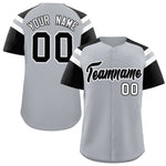 Custom Silver Black Contrast Raglan Sleeves Baseball Jersey | BuyFootballJersey