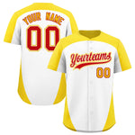 Custom White Gold Personalized Edge Color Block Baseball Jersey | BuyFootballJersey