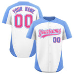 Custom White Light Blue Personalized Edge Color Block Baseball Jersey | BuyFootballJersey