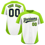 Custom White Neon Green Personalized Edge Color Block Baseball Jersey | BuyFootballJersey