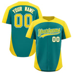 Custom Aqua Gold Personalized Edge Color Block Baseball Jersey | BuyFootballJersey