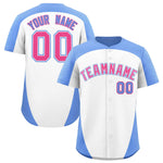 Custom White Light Blue Personalized Edge Color Block Baseball Jersey | BuyFootballJersey