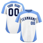 Custom White Light Blue Personalized Edge Color Block Baseball Jersey | BuyFootballJersey