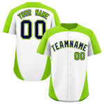 Custom White Neon Green Personalized Edge Color Block Baseball Jersey | BuyFootballJersey