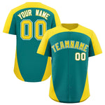 Custom Aqua Gold Personalized Edge Color Block Baseball Jersey | BuyFootballJersey
