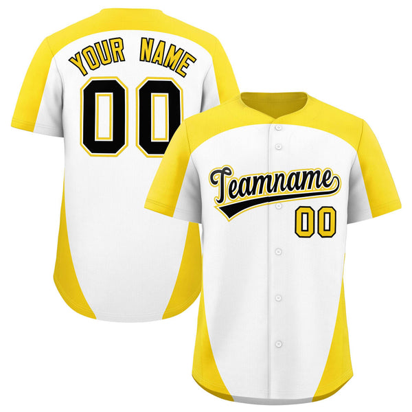 Custom White Gold Personalized Edge Color Block Baseball Jersey | BuyFootballJersey