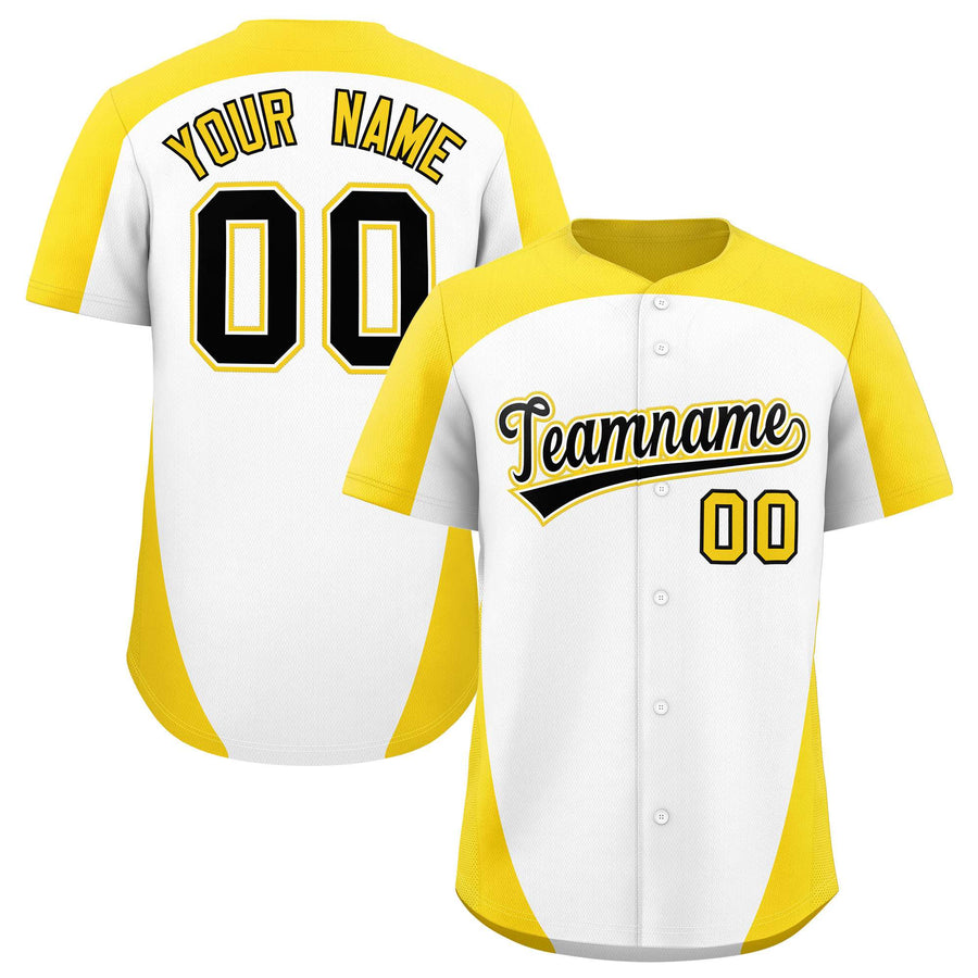 Custom White Gold Personalized Edge Color Block Baseball Jersey | BuyFootballJersey