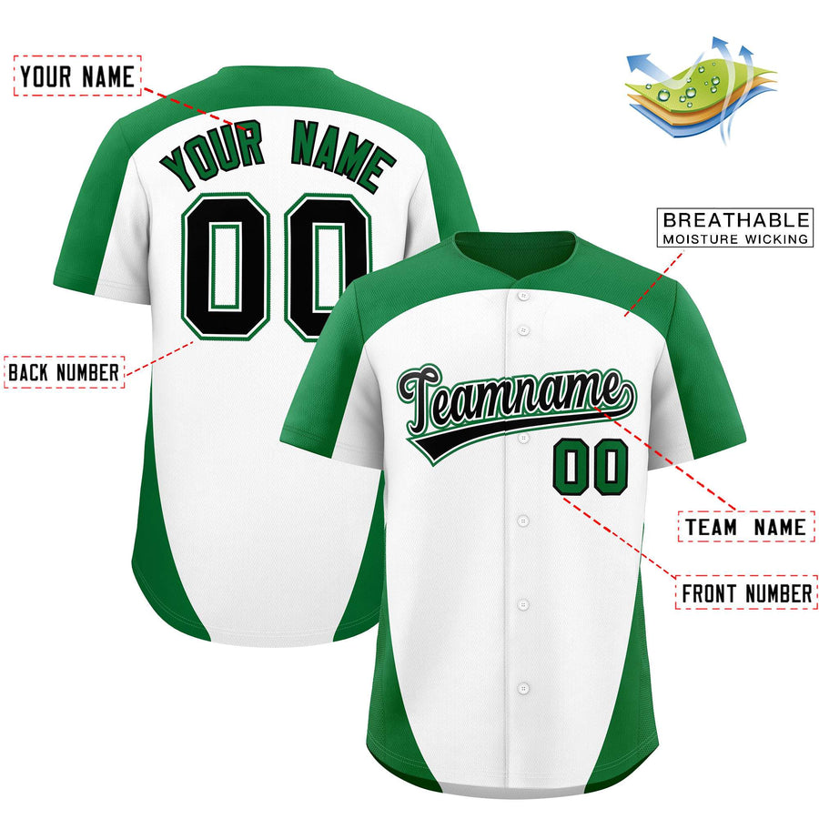 Custom White Kelly Green Personalized Edge Color Block Baseball Jersey | BuyFootballJersey