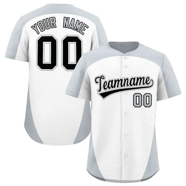 Custom White Silver Personalized Edge Color Block Baseball Jersey | BuyFootballJersey