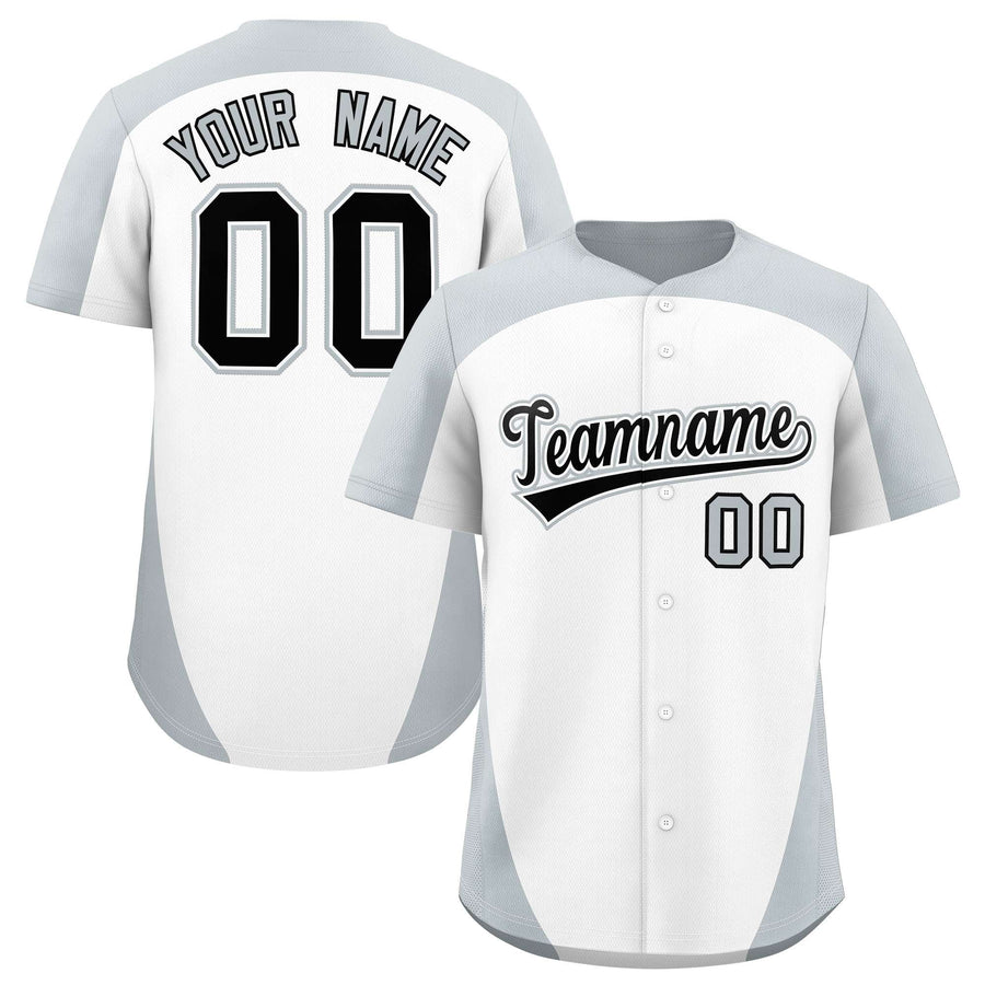 Custom White Silver Personalized Edge Color Block Baseball Jersey | BuyFootballJersey