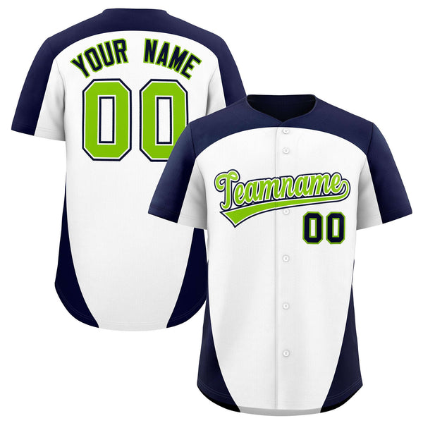 Custom White Navy Personalized Edge Color Block Baseball Jersey | BuyFootballJersey