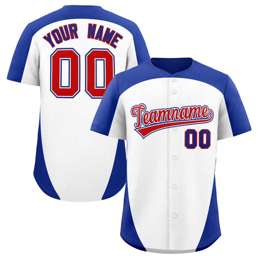Custom White Royal Personalized Edge Color Block Baseball Jersey | BuyFootballJersey