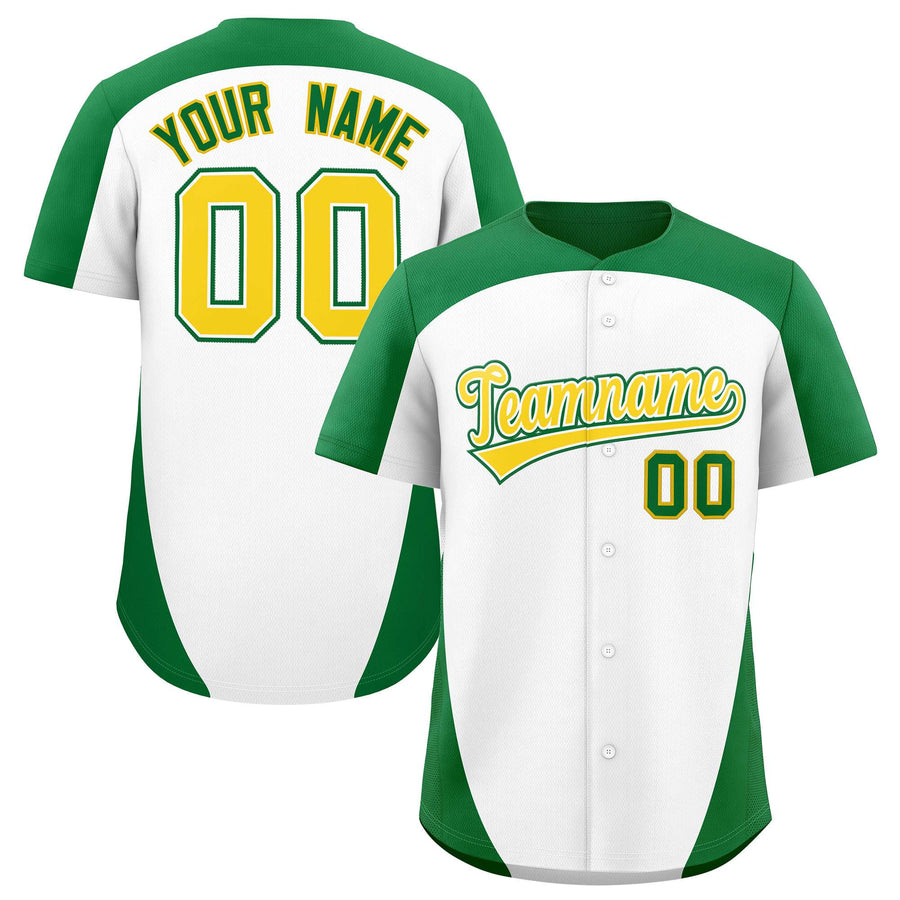 Custom White Kelly Green Personalized Edge Color Block Baseball Jersey | BuyFootballJersey