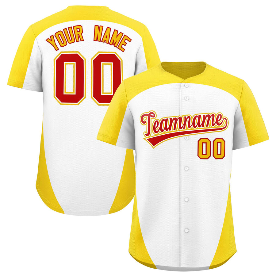 Custom White Gold Personalized Edge Color Block Baseball Jersey | BuyFootballJersey