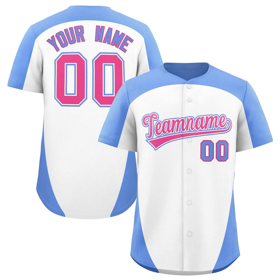 Custom White Light Blue Personalized Edge Color Block Baseball Jersey | BuyFootballJersey