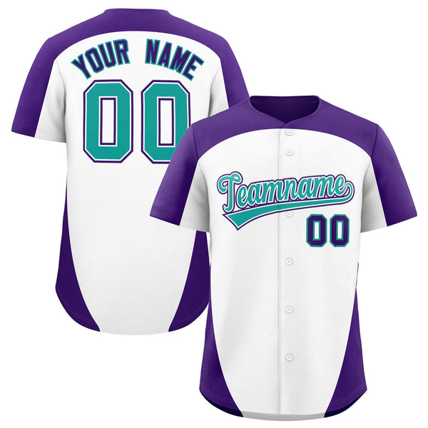 Custom White Purple Personalized Edge Color Block Baseball Jersey | BuyFootballJersey