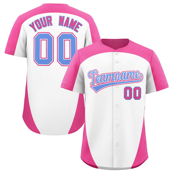 Custom White Pink Personalized Edge Color Block Baseball Jersey | BuyFootballJersey